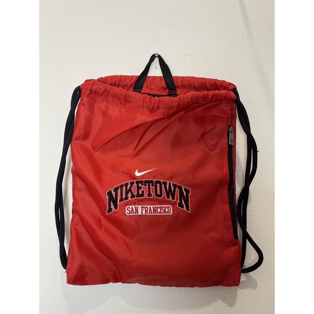 Niketown San Francisco Drawstring Backpack Red Nylon 18" x 15"